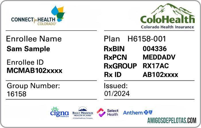 Cartão de seguro saúde do Colorado amostra